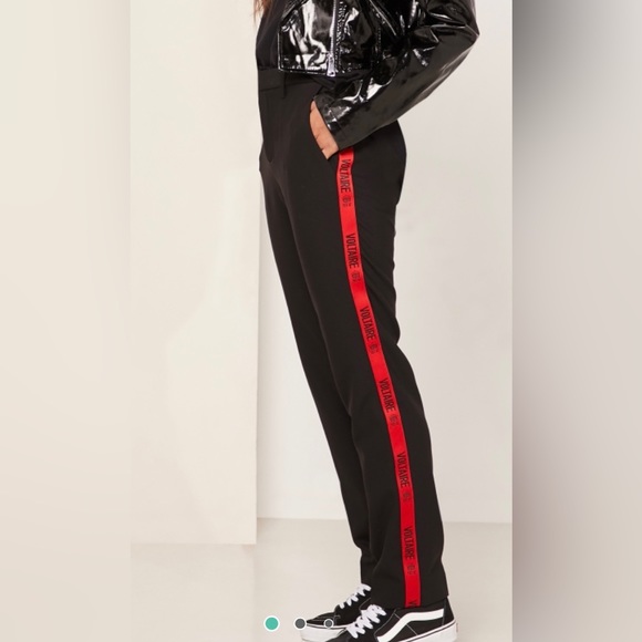 Zadig & Voltaire Pants Black & Red Stripe with Logo      Size 40 - Picture 2 of 7